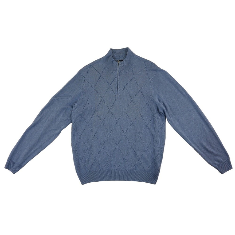 Carnoustie‎ Quarter Zip Sweater Men's Size Medium Blue Silk Cotton Cashmere